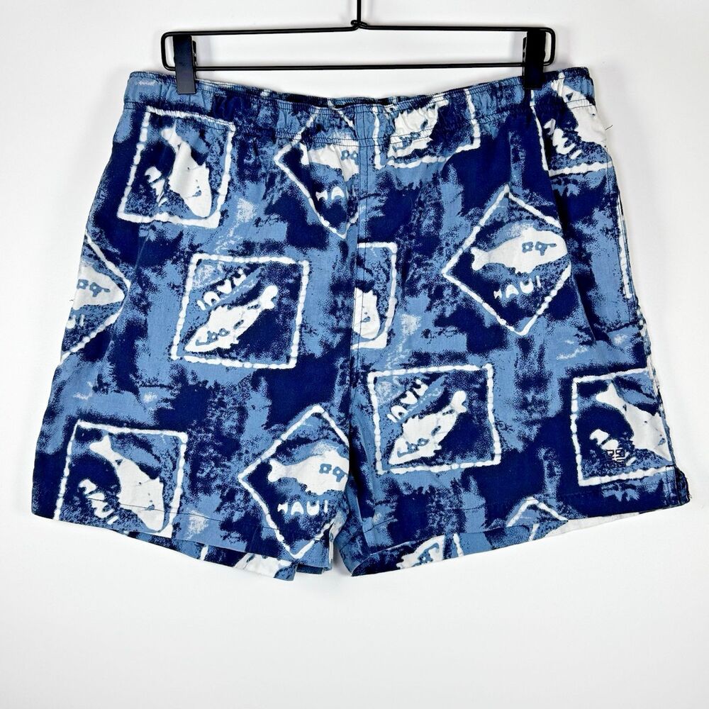 Vintage Givenchy Activewear Swim Shorts Mens Large Blue Maui Hawaii Aloha Trunks